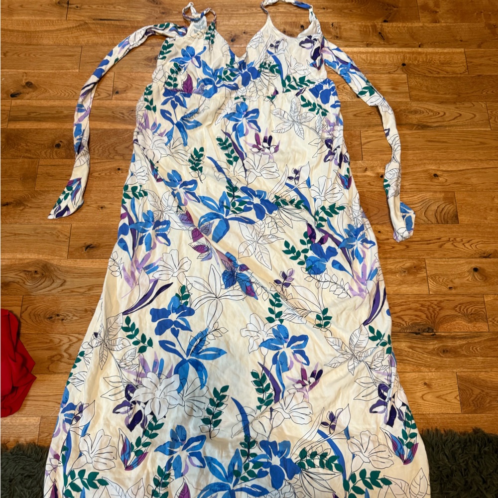 Isabel Maternity Floral Maxi Dress - Blue and Purple on Cream
